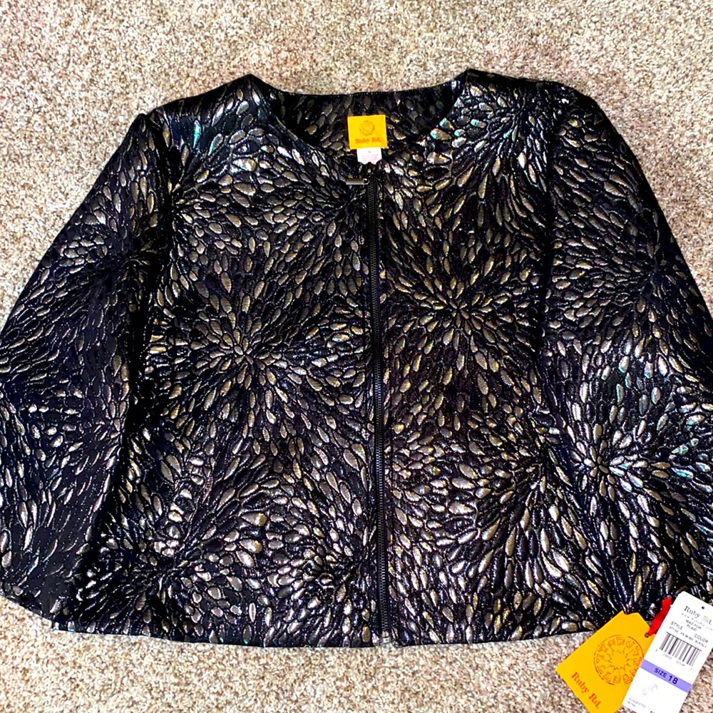 Ruby Rd. 18. Black & Silver zip up jacket. With two pockets .